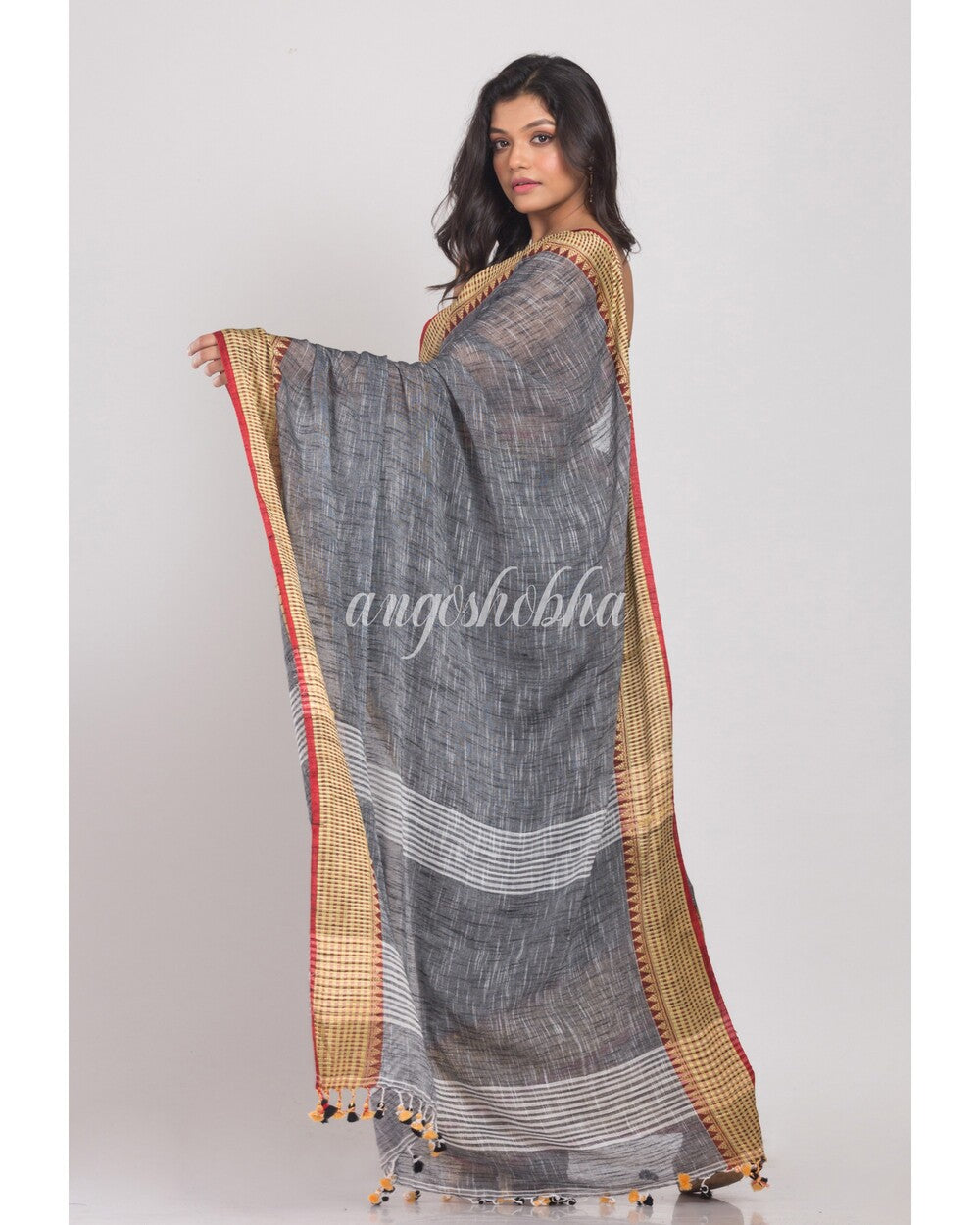 Women's Grey Handloom Soft Cotton Saree
