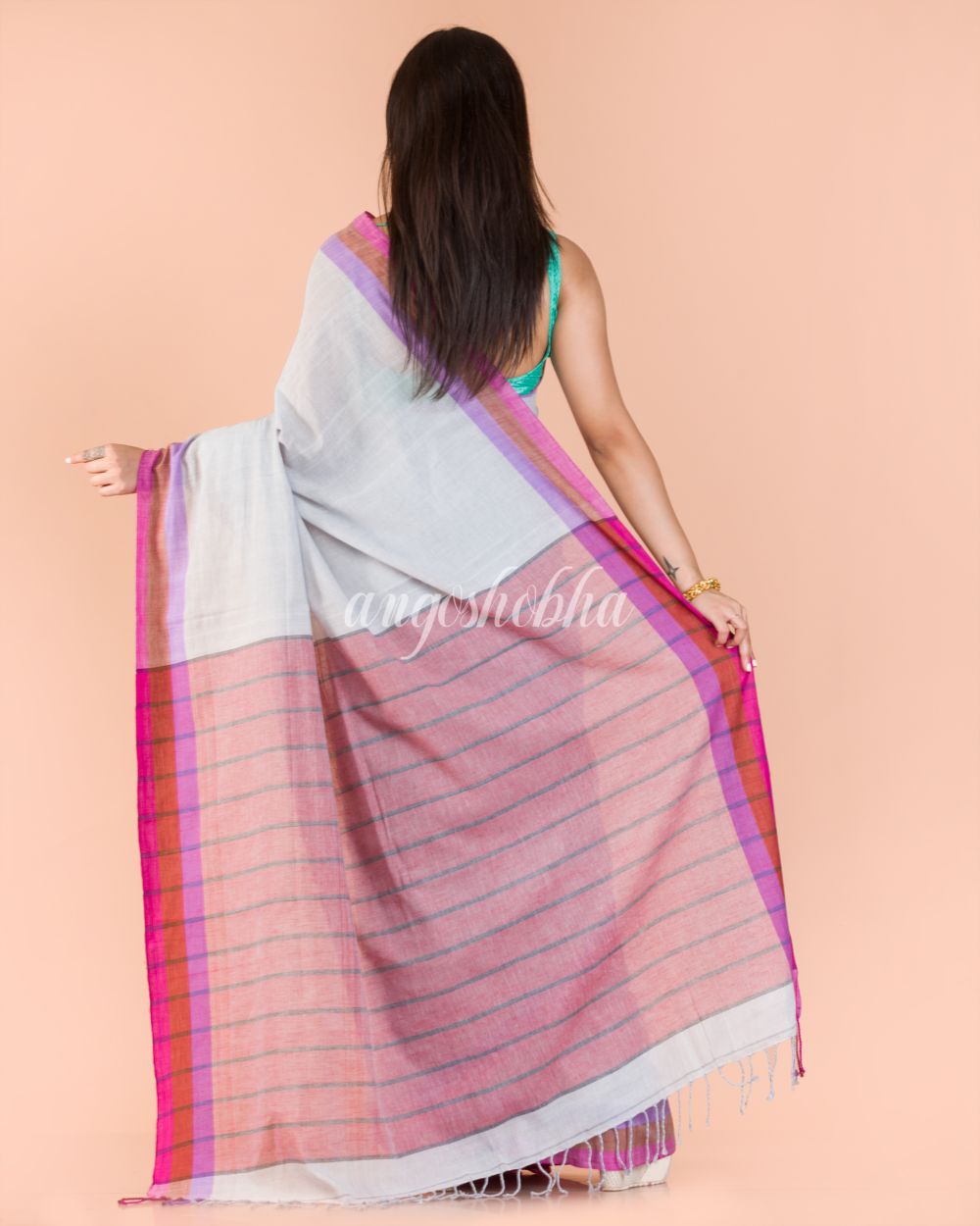Women's Baby Blue Handwoven Cotton Saree