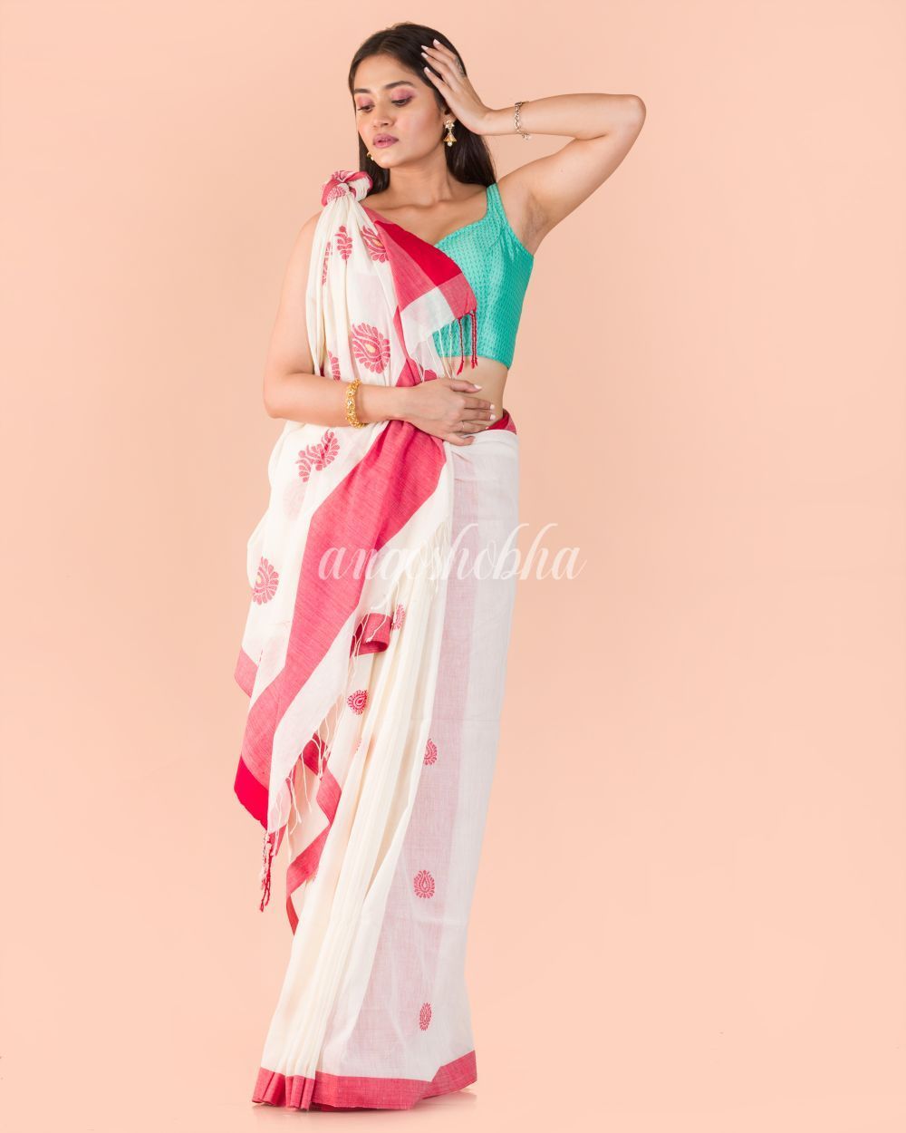 Women's White Handwoven Cotton Saree