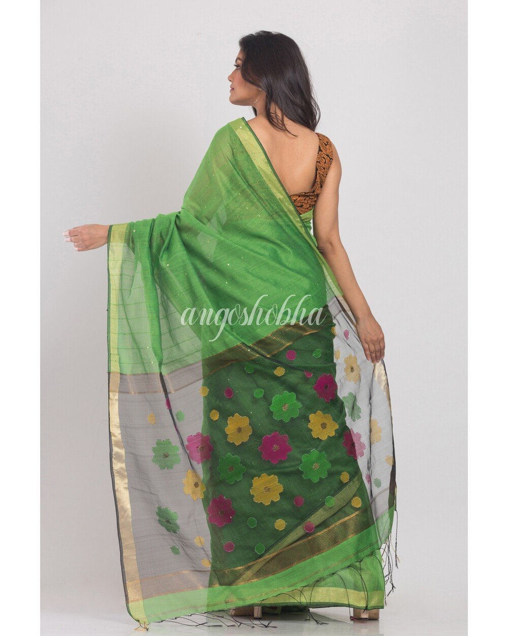Women's Green Handloom Cotton Silk Saree
