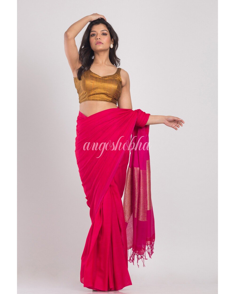 Women's Red Handwoven Cotton Saree