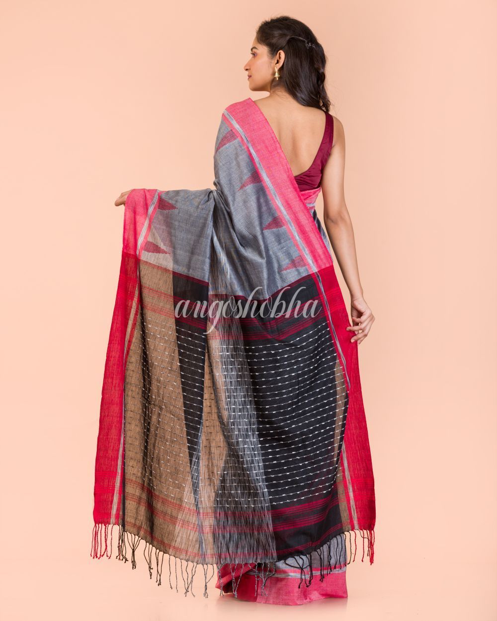 Women's Silver Grey Handwoven Cotton Saree