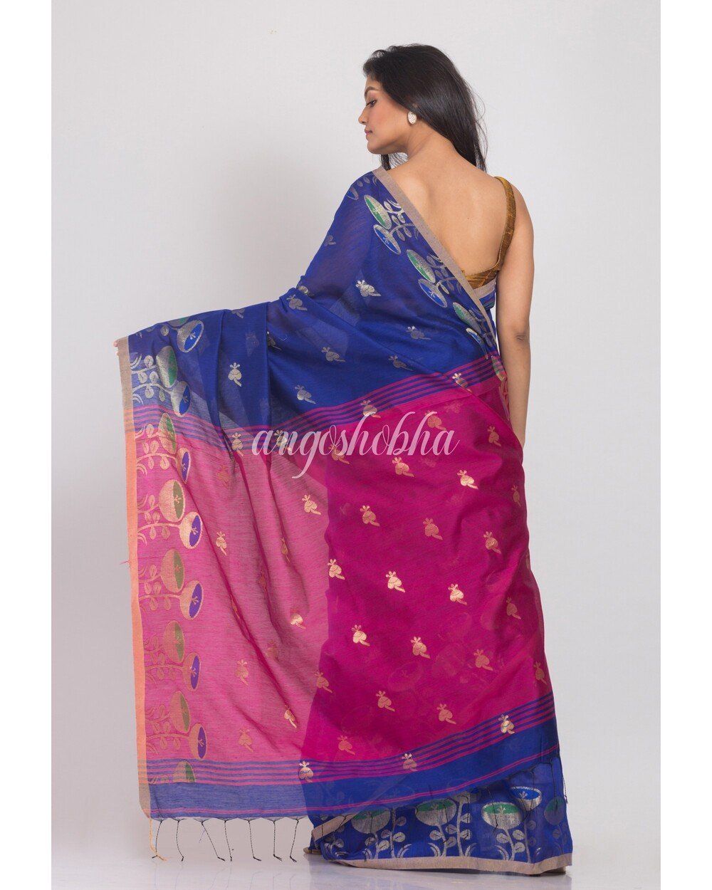 Women's Blue Handwoven Cotton Silk Saree