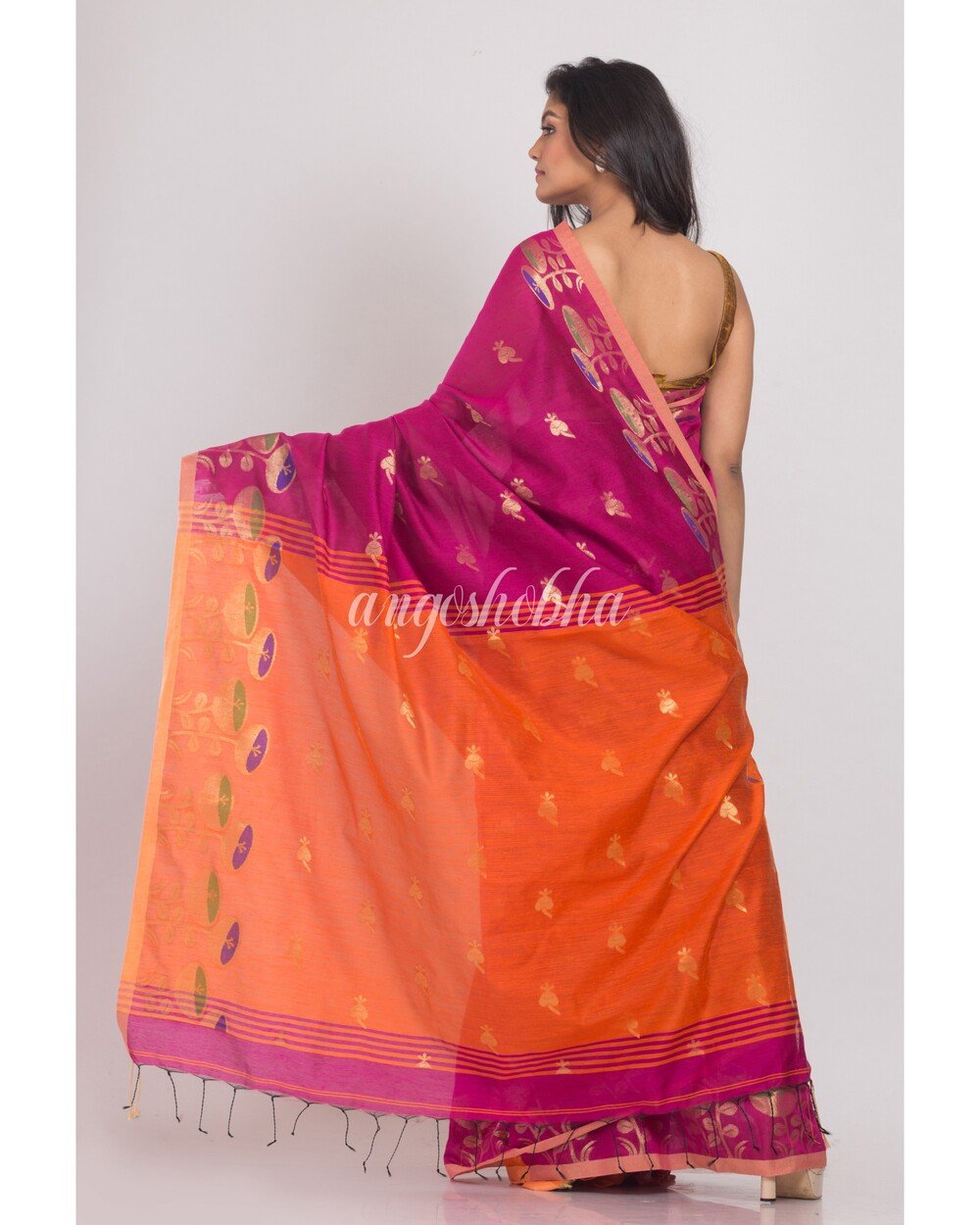 Women's Pink Handwoven Cotton Silk Saree