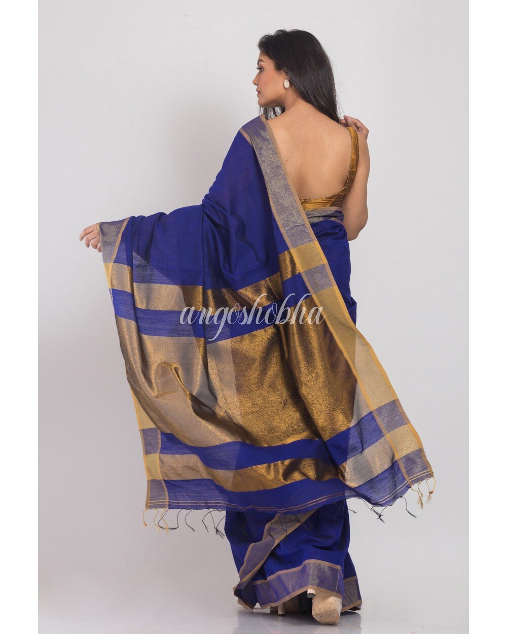 Women's Blue Handwoven Cotton Silk Saree