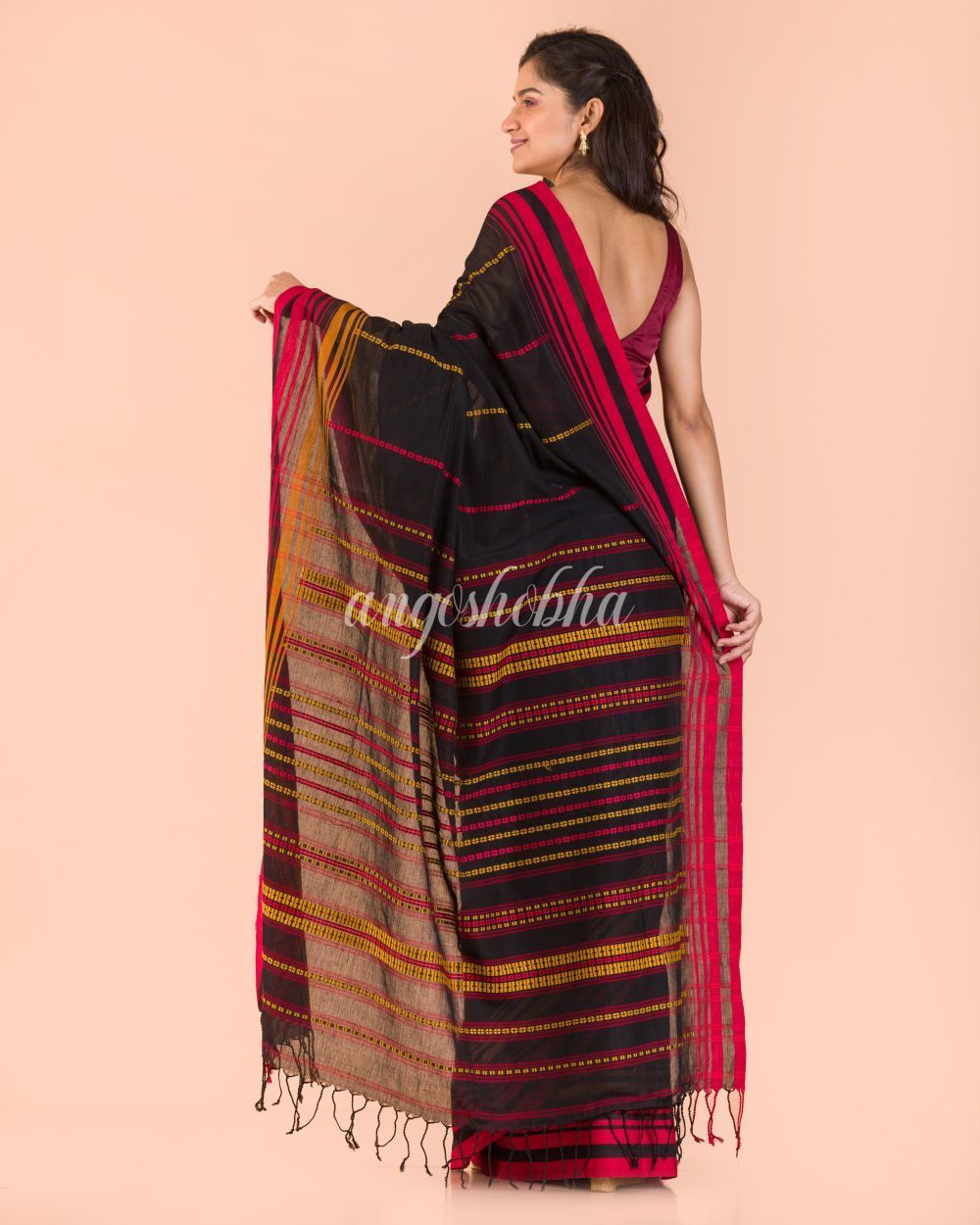 Women's Black Handwoven Cotton Saree