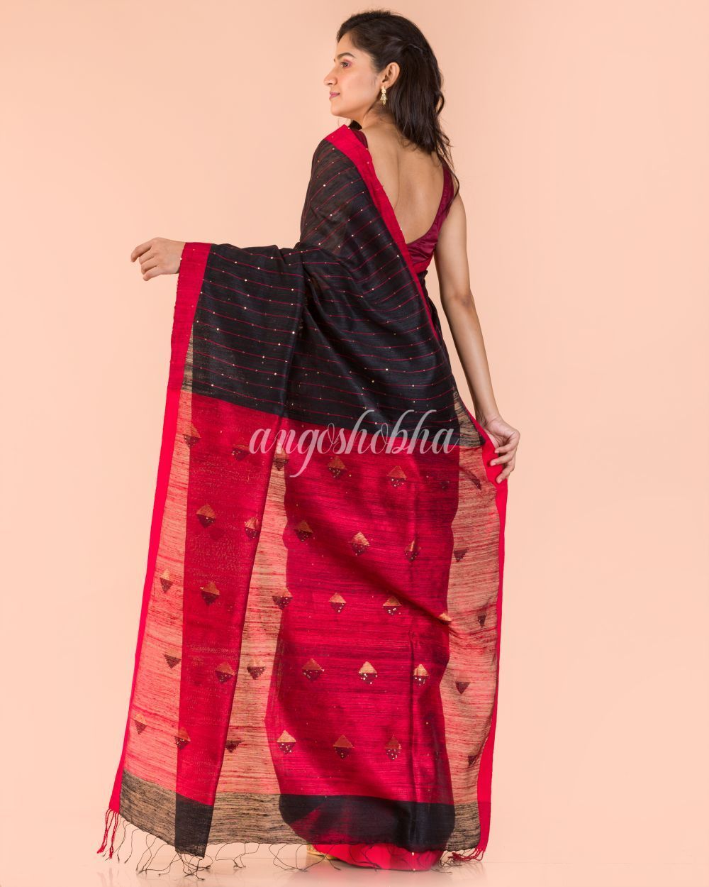 Women's Black Handwoven Matka Silk Saree