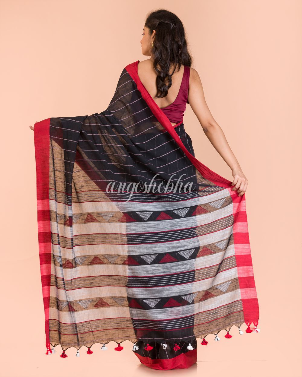 Women's Black Handloom Cotton Saree