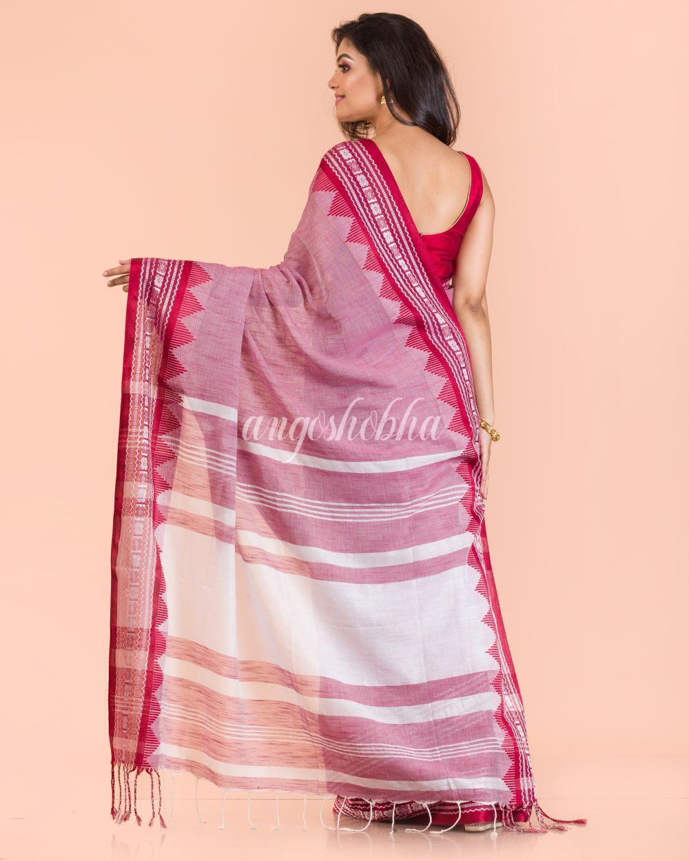 Women's Coral Cotton Tangail Saree