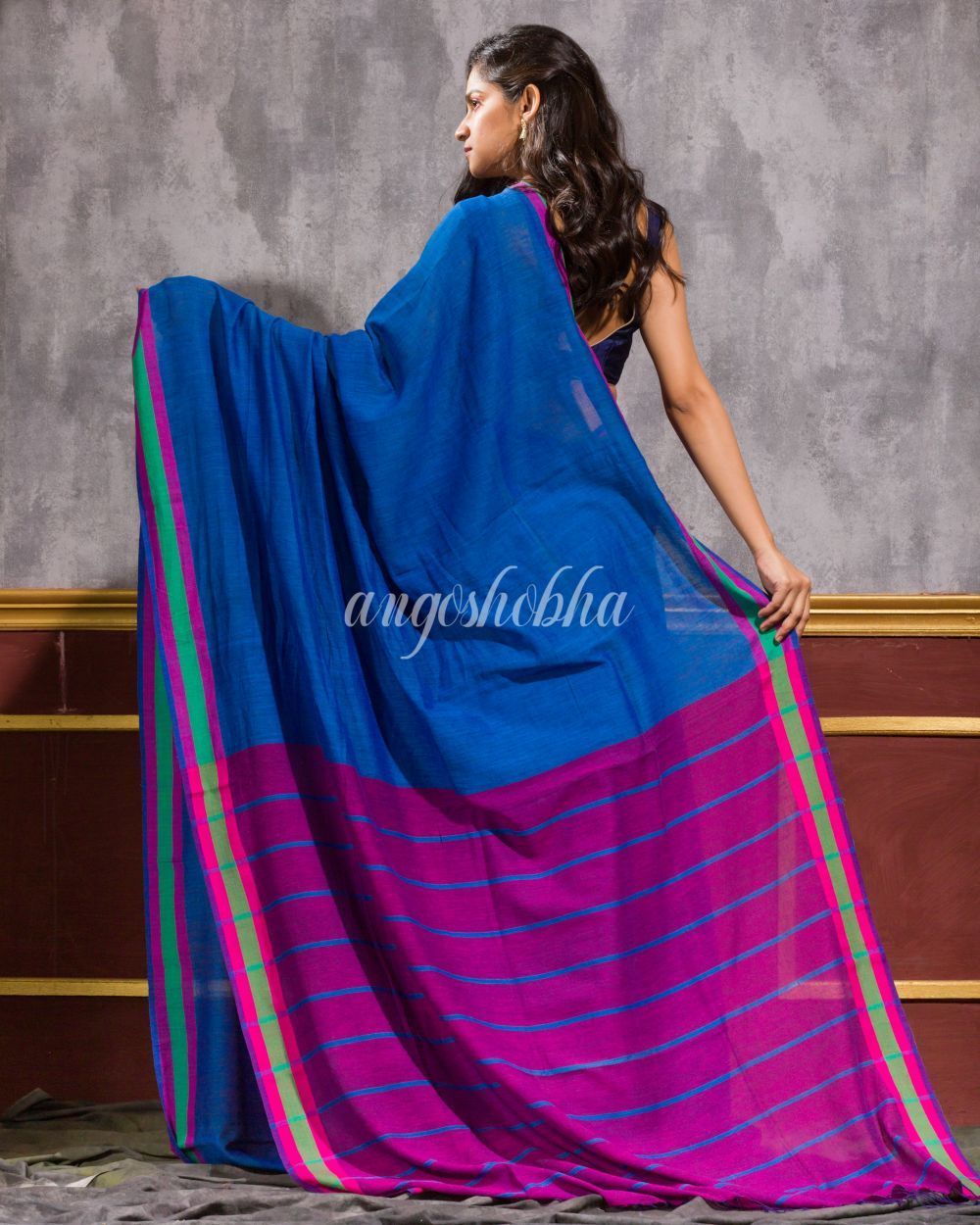 Women's Dark Blue Handwoven Cotton Saree