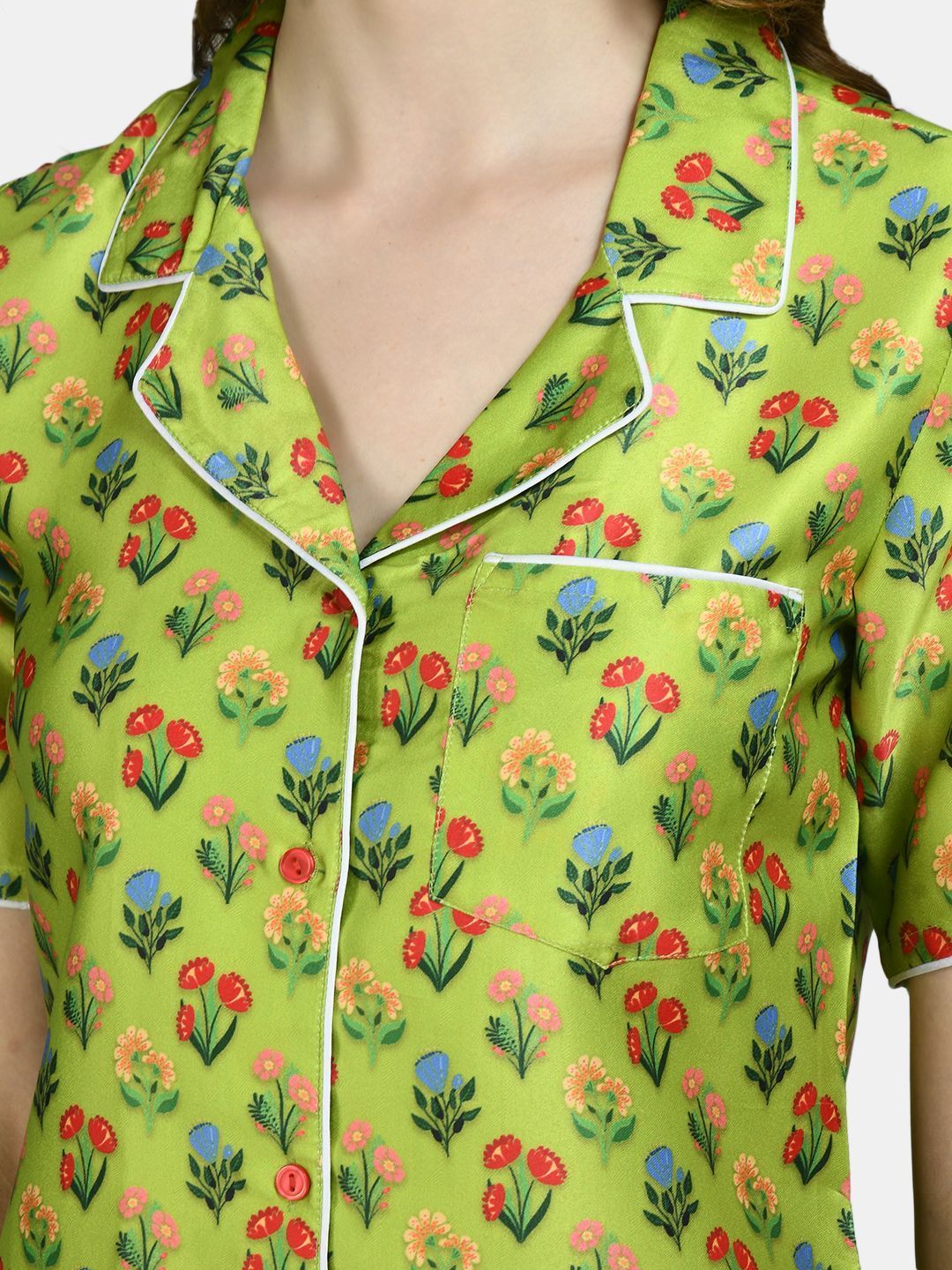Women Green Printed Night Suit by Myshka (