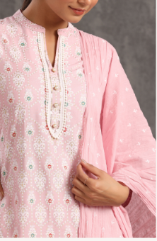 Women's Pink Rayon Printed Straight Kurta Palazzo Dupatta Set