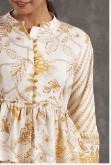 Women's Mustard Rayon Printed Peplum Top Palazzo Set