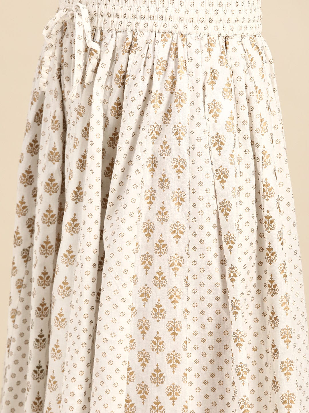Women's White & Golden Printed Flared Palazzos