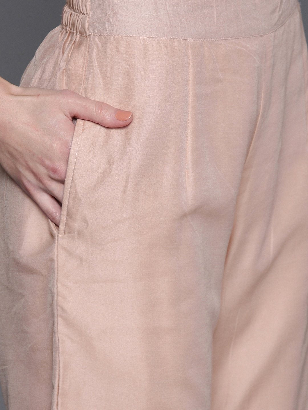 Women's Pink & Golden Woven Design Kurta with Palazzos