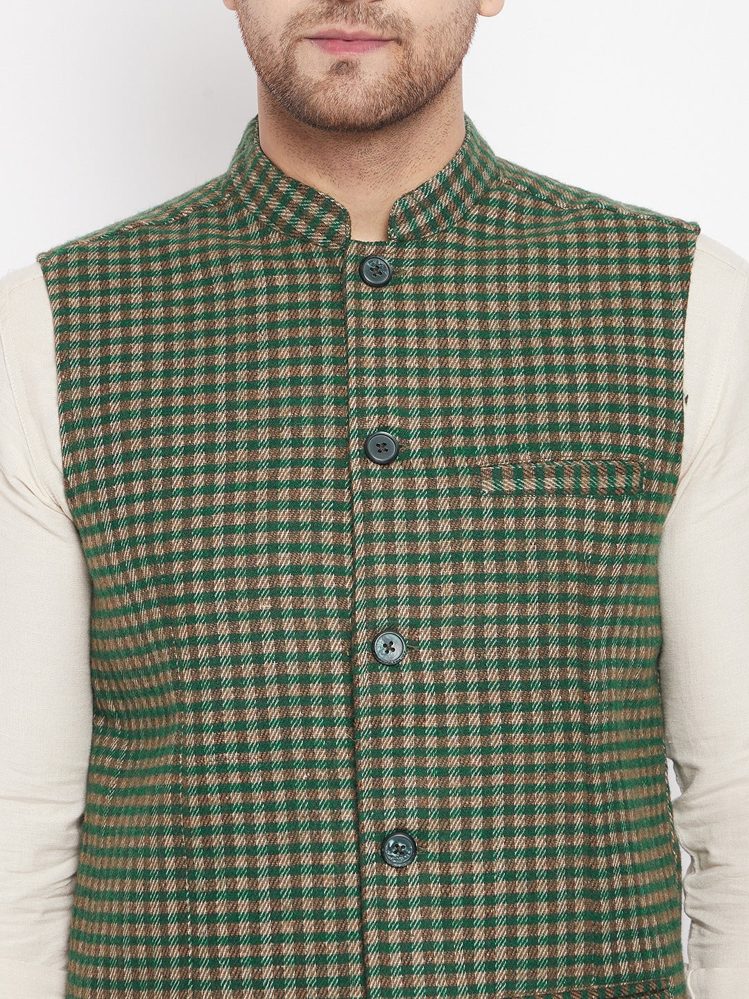 Men's Green Color Woven Nehru Jacket