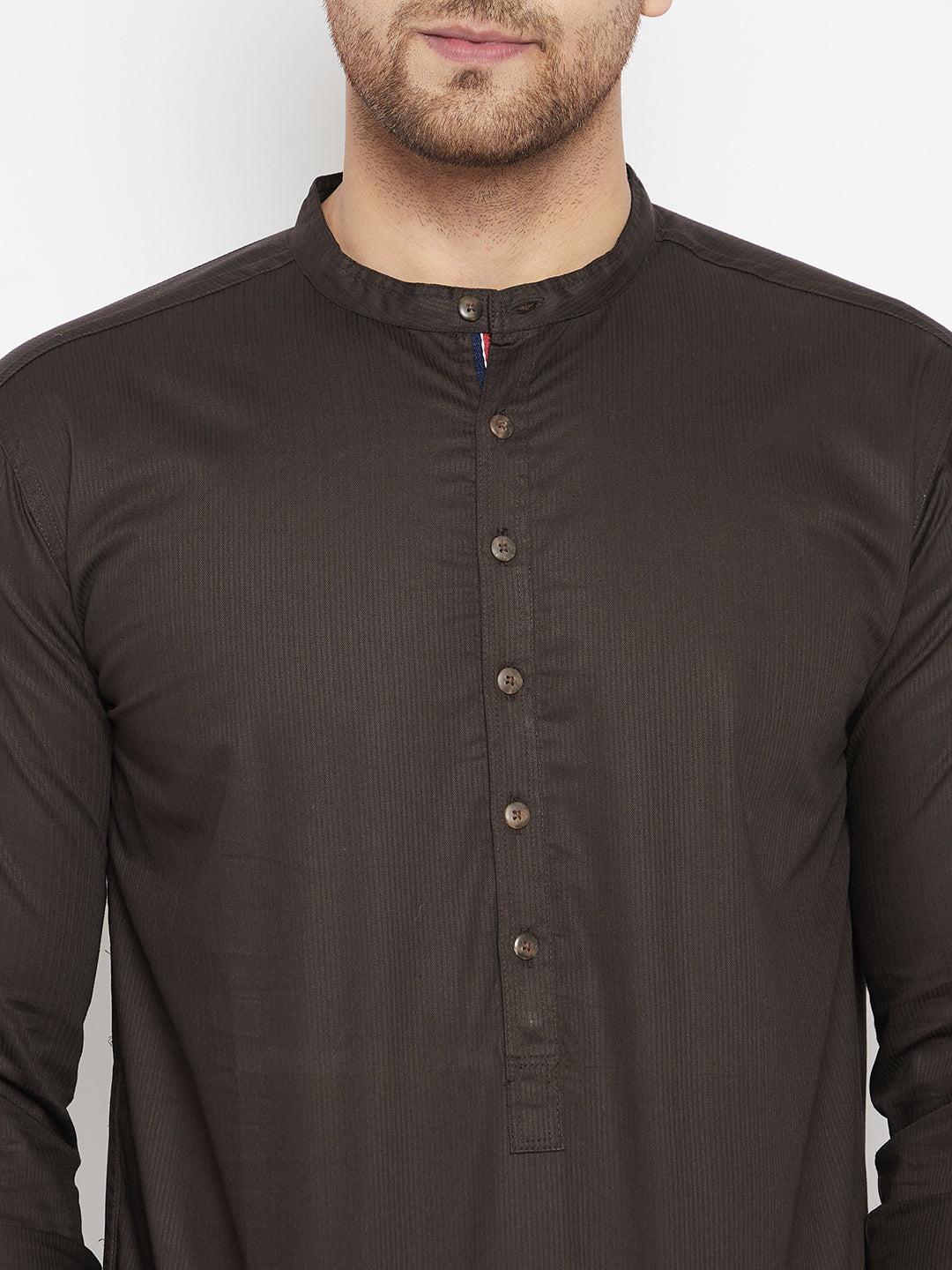 Men's Brown Color Long Kurta with Band Collar