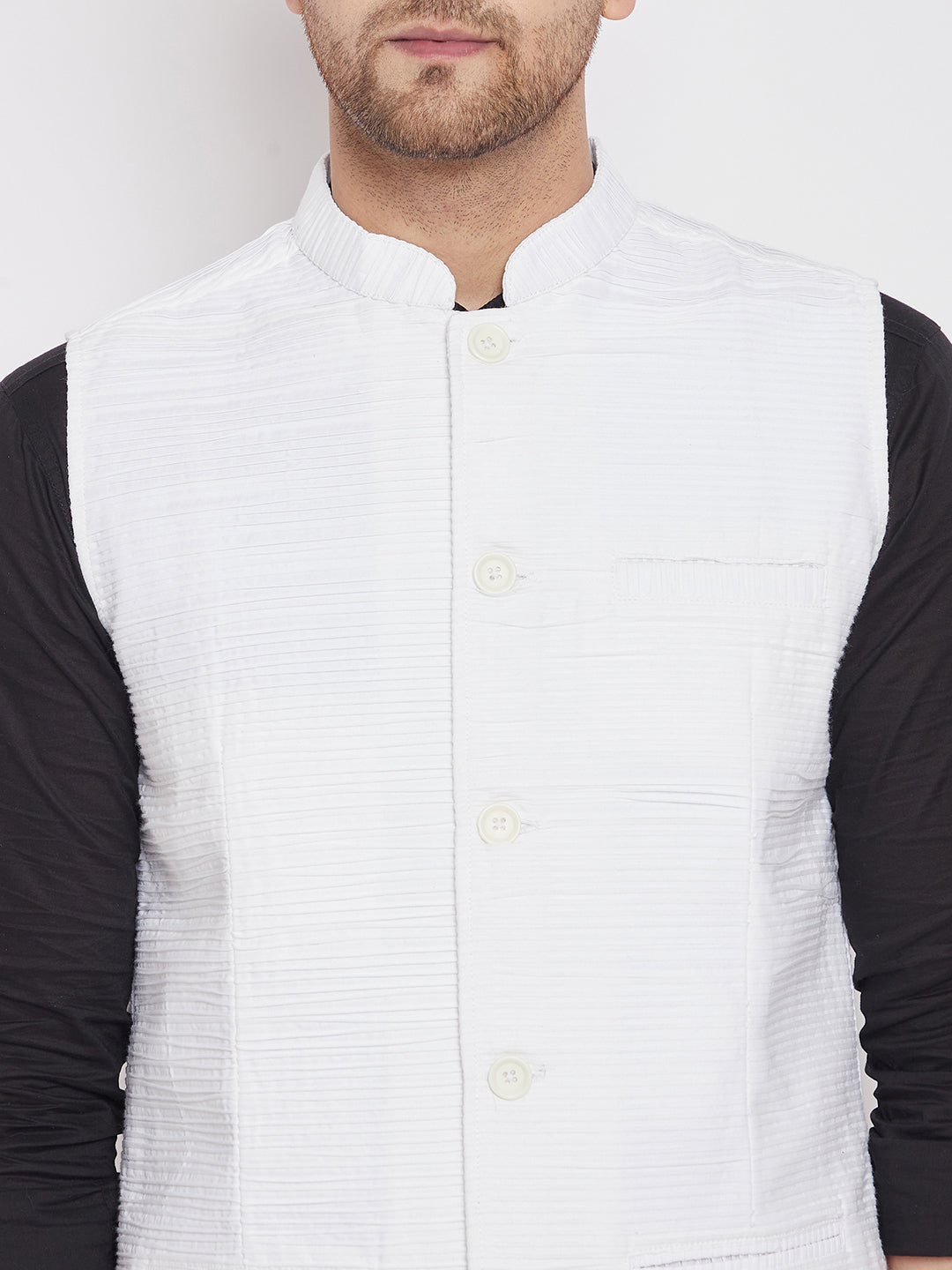 Men's White Color Woven Nehru Jacket