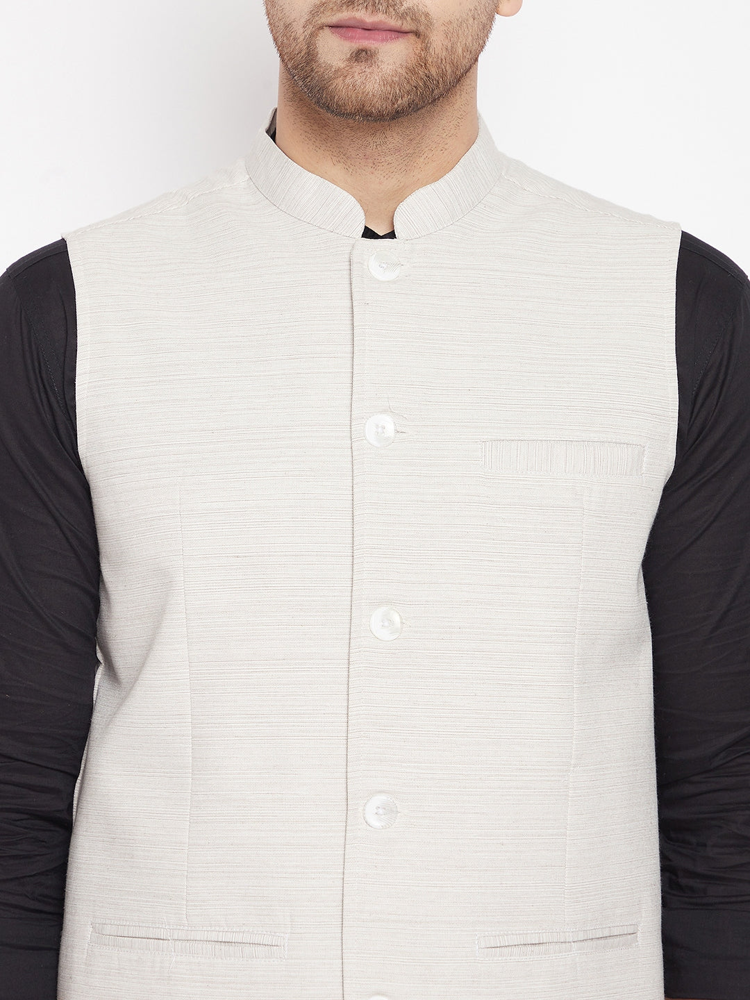 Men's Cream Color Woven Nehru Jacket