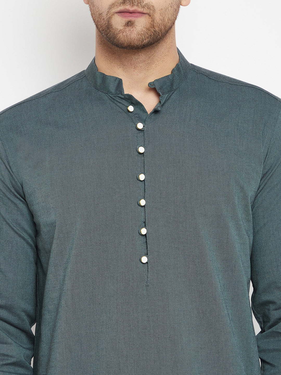 Men's Green Color Long Kurta with Band Collar