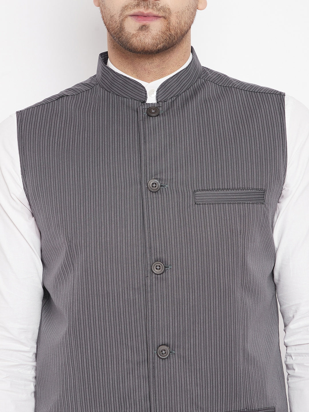 Men's Grey Color Woven Nehru Jacket