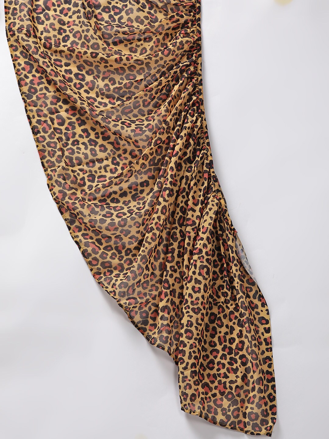 Women's Yellow Leopard Print Frilled Saree With Blouse