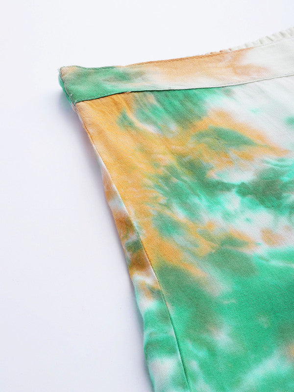 Women's Green Beige Tie Dyed Co-Ords