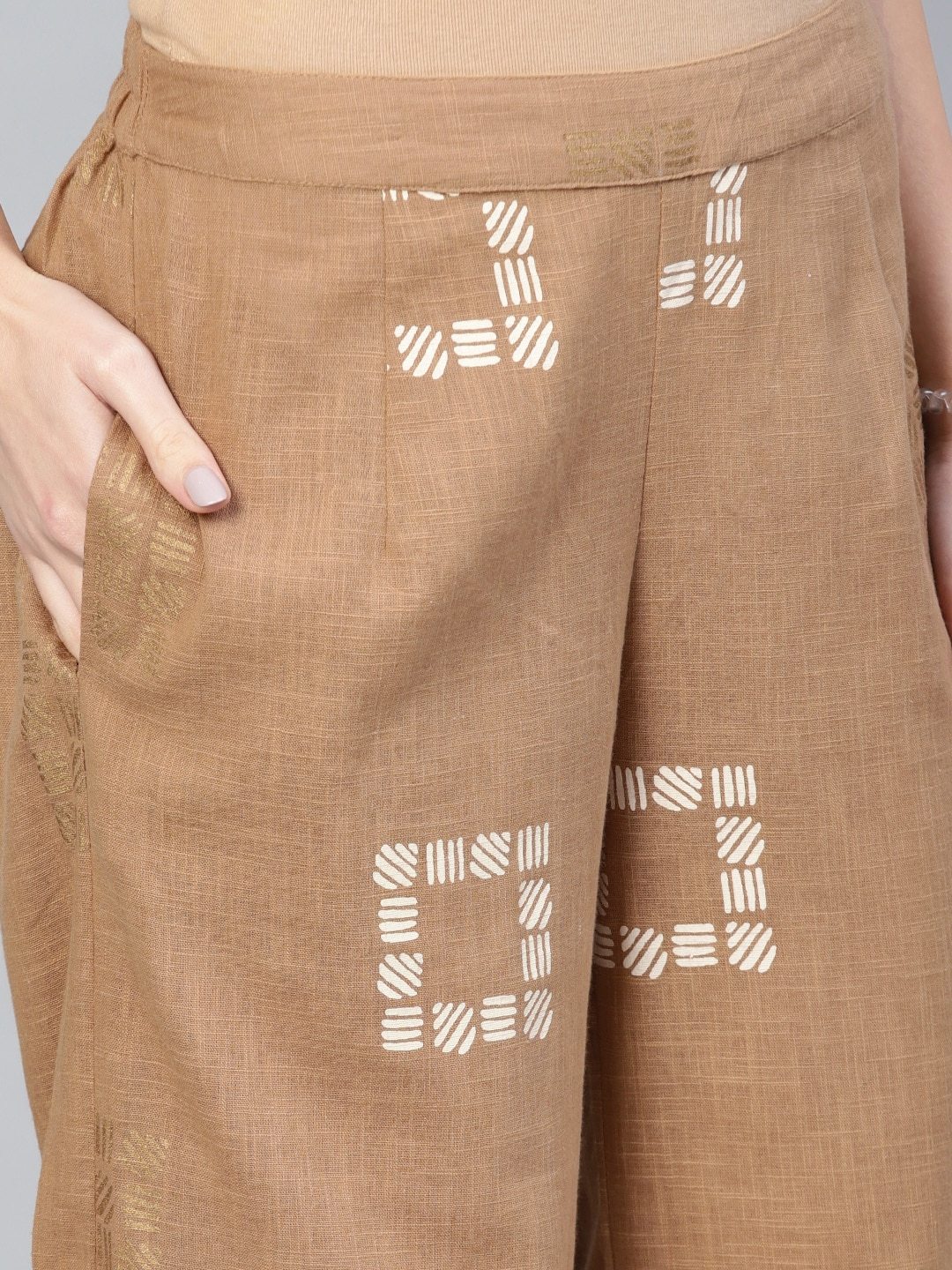 Women's Brown & Off-White Khari Print Kurta with Palazzos