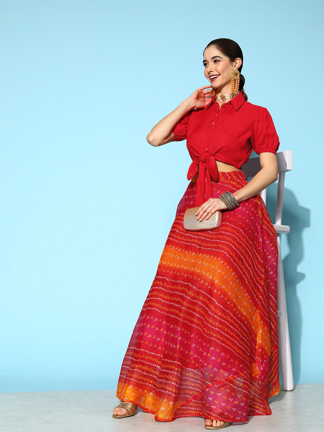 Women's Red Kota Doriya & Rayon Co-Ord Set
