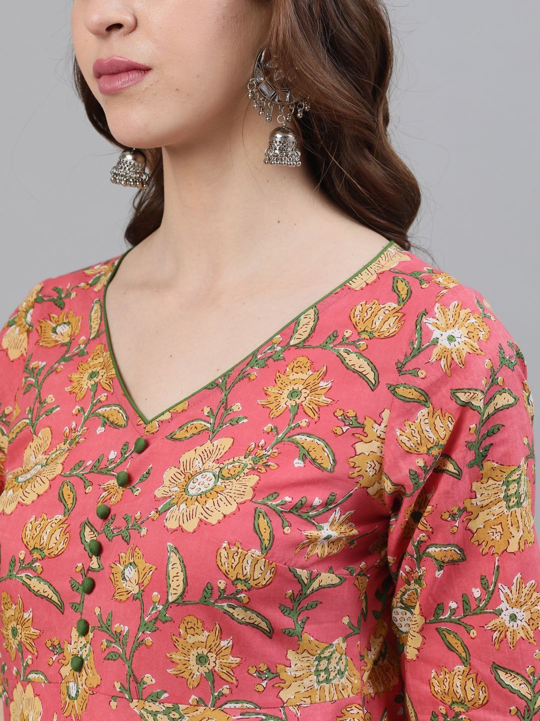Women's Pink Floral Printed Flared Anarkali
