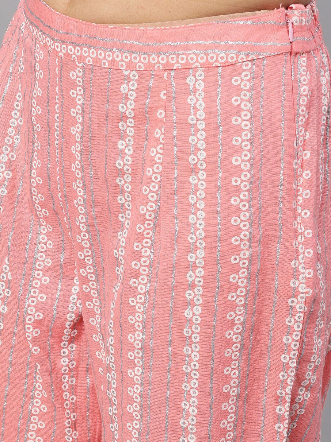 Women's Peach-Coloured & Silver-Toned Printed Kurti with Palazzos