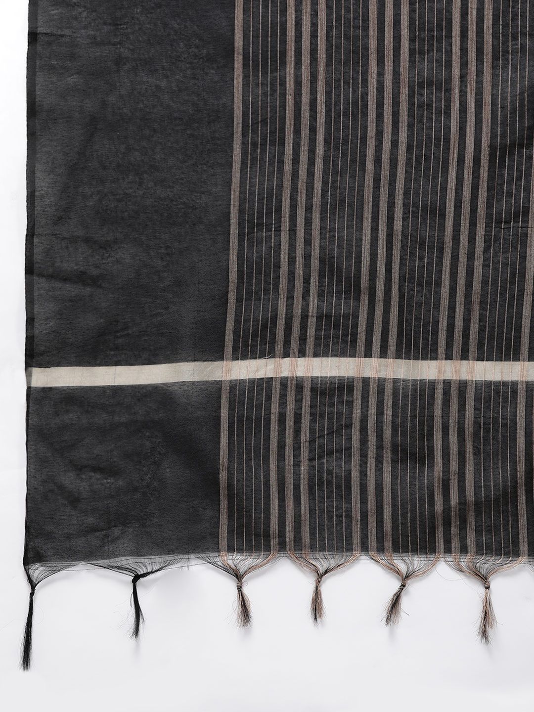 Women's Black Chanderi Cotton Multi Stripes Dupatta