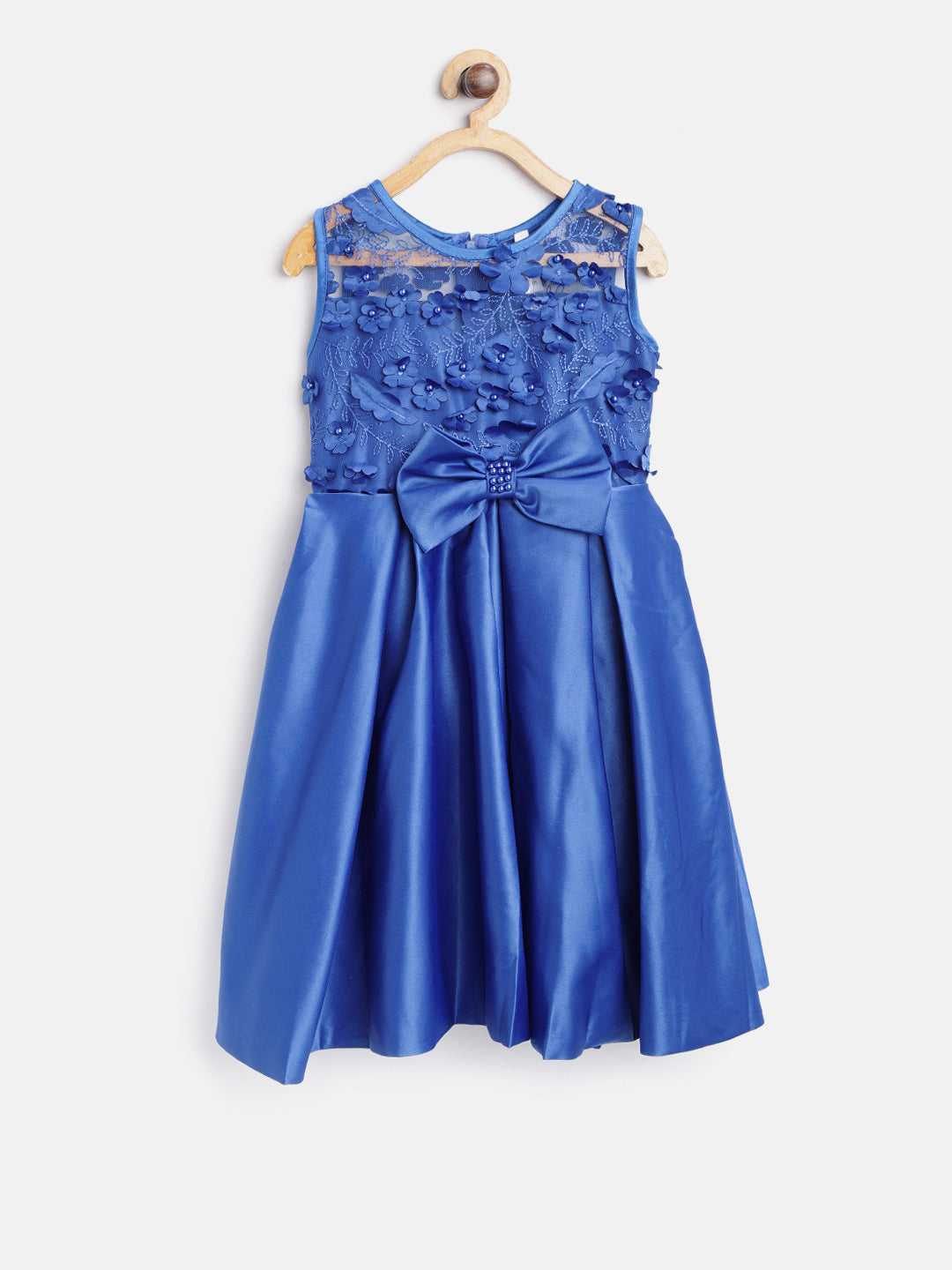 Gilr's Peach Pearls And Roses Embellished Party Dress - S