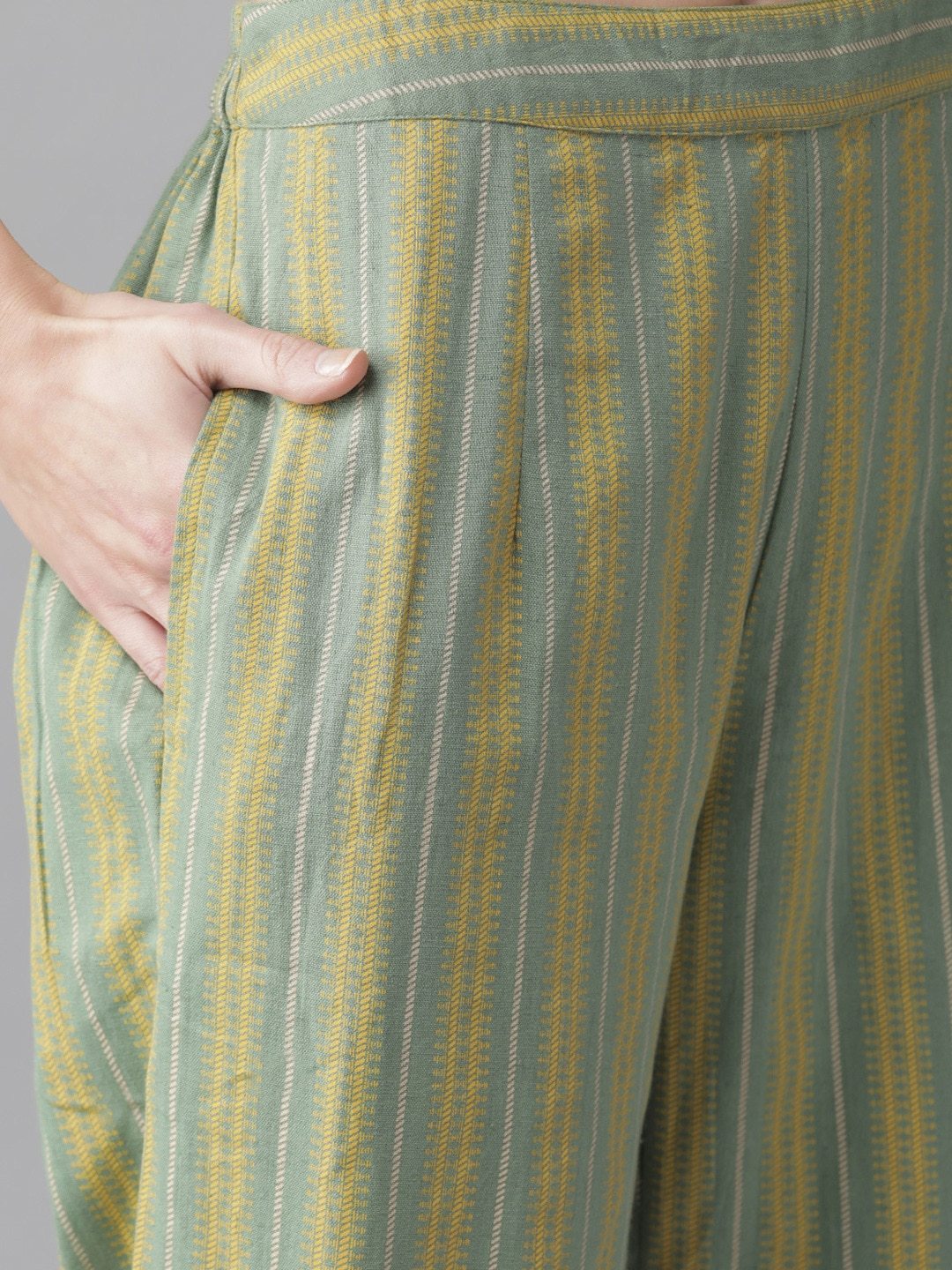Women's Beige & Green Printed Kurta with Palazzos