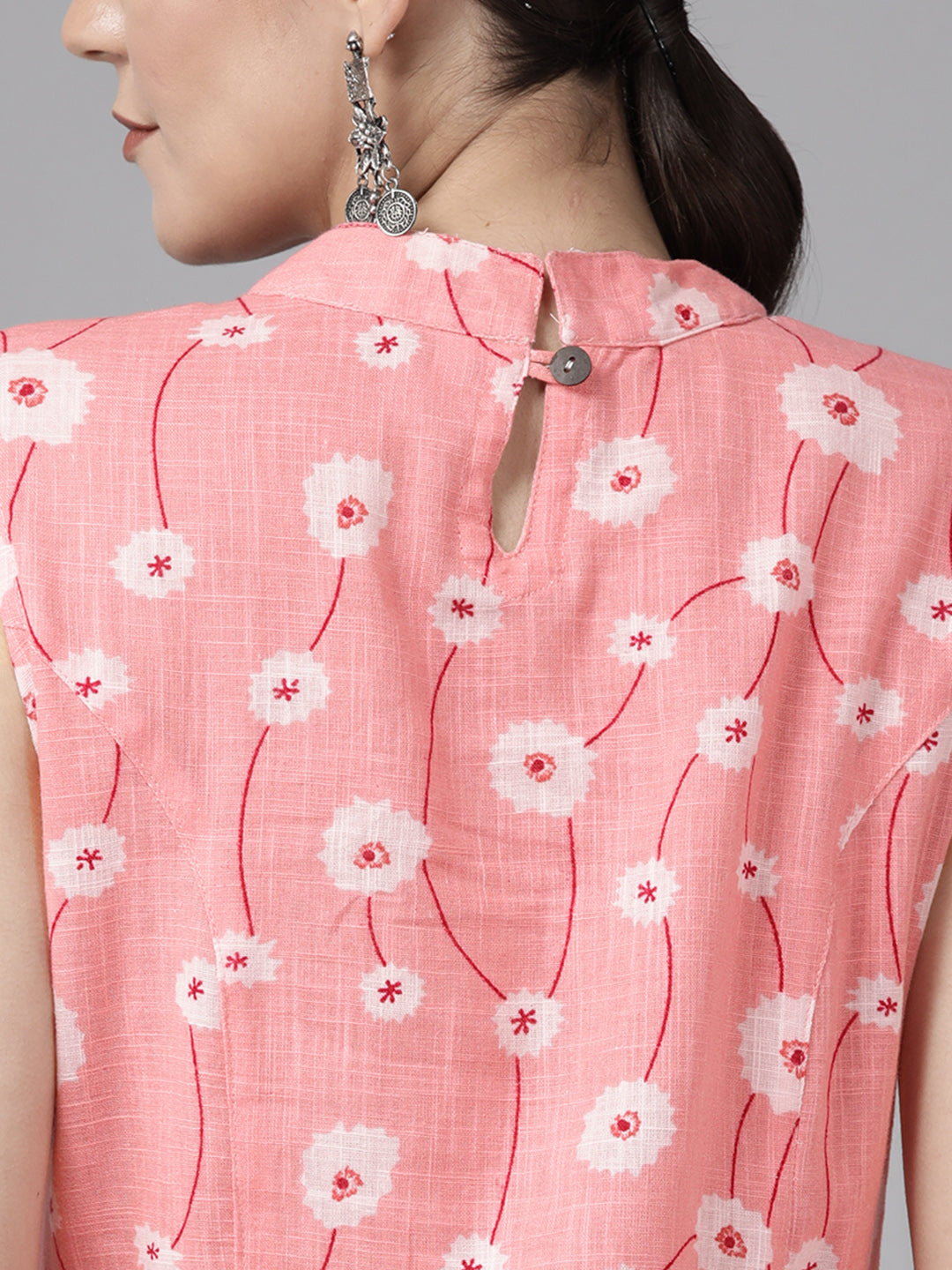 Women's Peach Printed Cotton Sulb A Line Dress