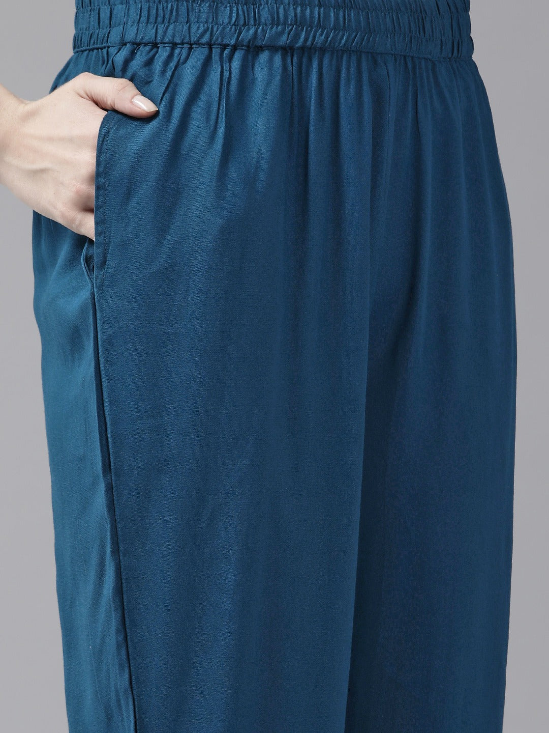 Women's Blue Golden Print Straight Kurta Trousers And Dupatta Set