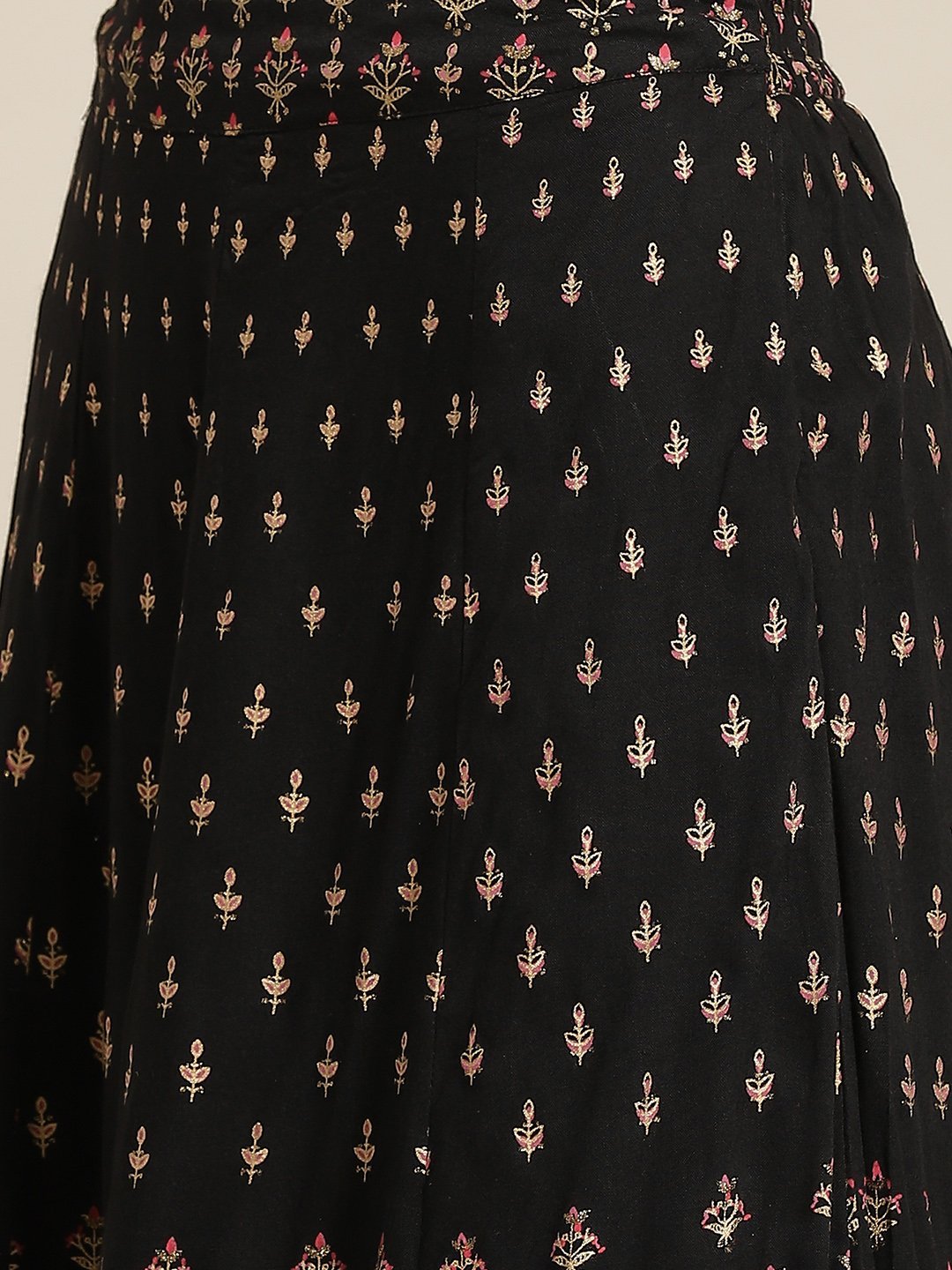 Women's Black Rayon & Cambric Printed Peplum Lehenga Choli Sets
