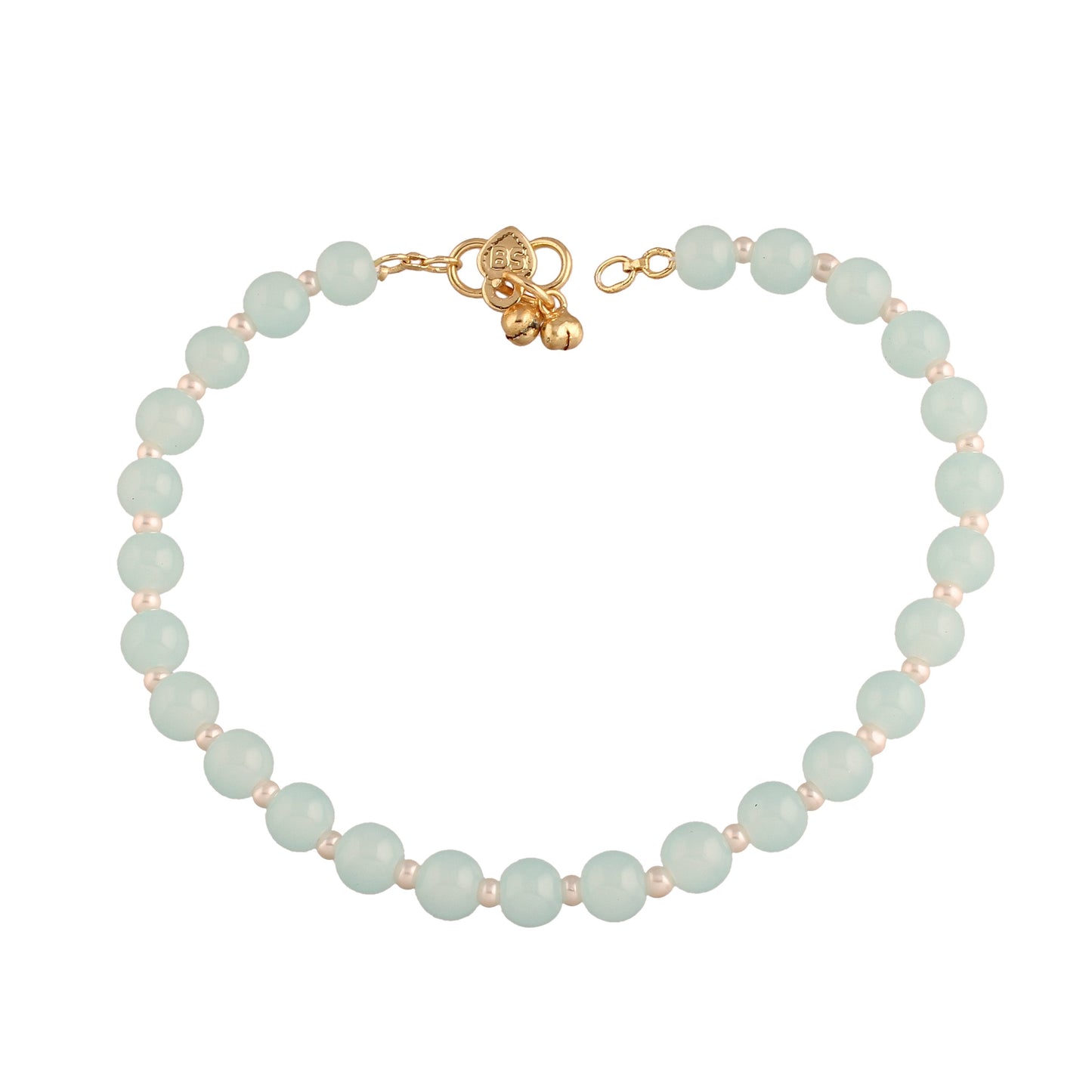 Women's Adjustable Pearl & Mint Beads Single Anklet Payal Bracelet