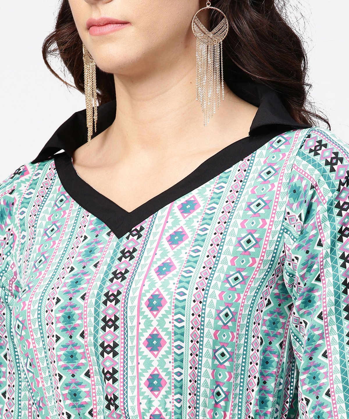 Women's Blue Printed 3/4Th Sleeve A-Line Dress