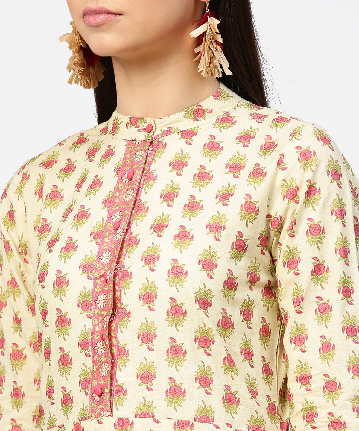 Women's Off White Printed 3/4Th Sleeve Cotton Straight Kurta