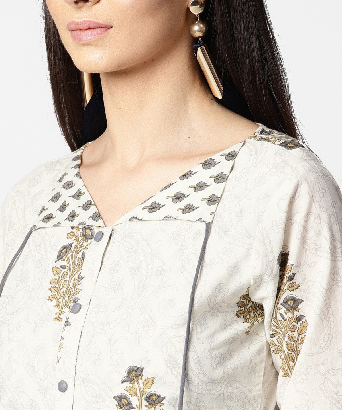 Women's Off White Full Sleeve Cotton Tops