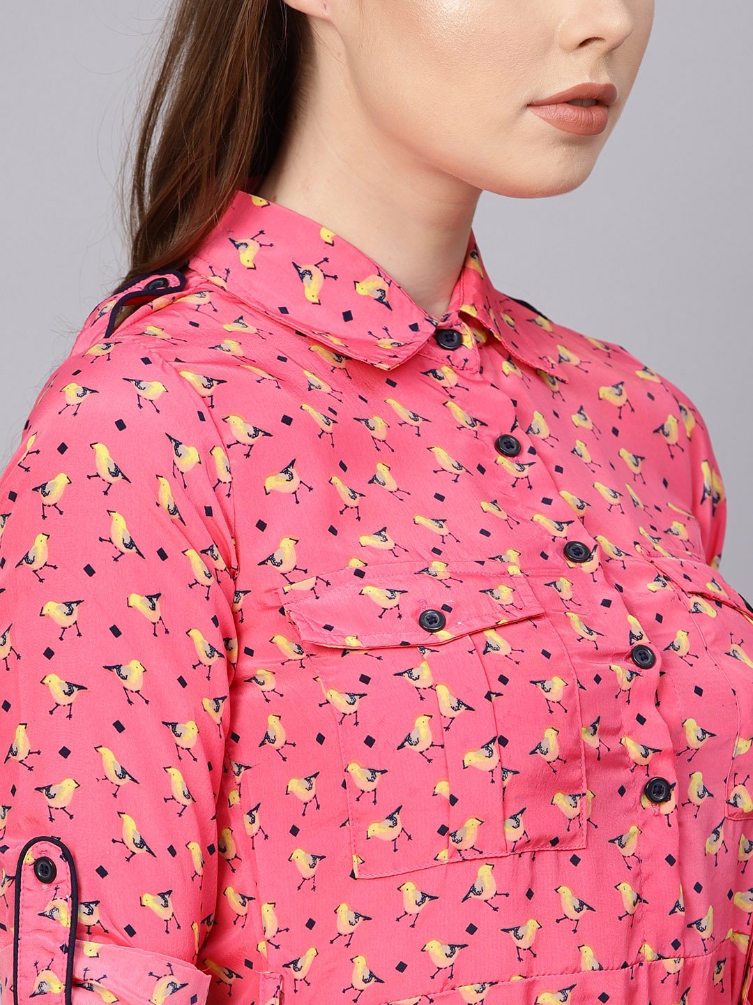Women's Pink 3/4Th Sleeve A-Line Dress With Belt