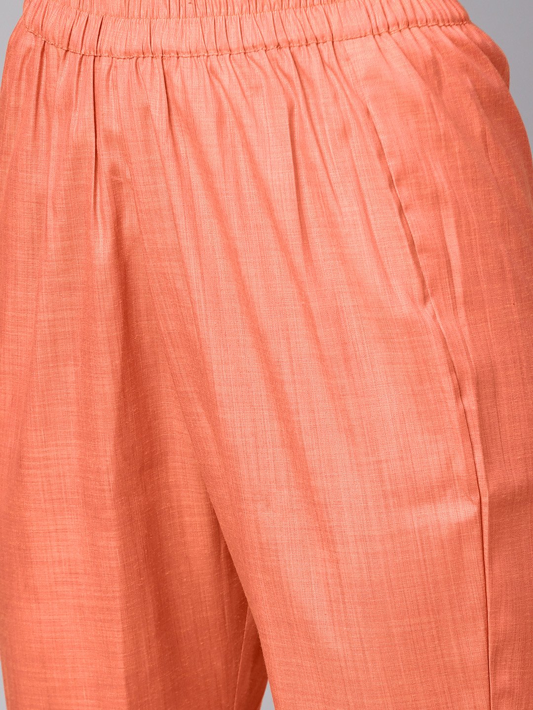Women's Solid Brown Half Sleeve Cotton Kurta With Solid Peach Pants