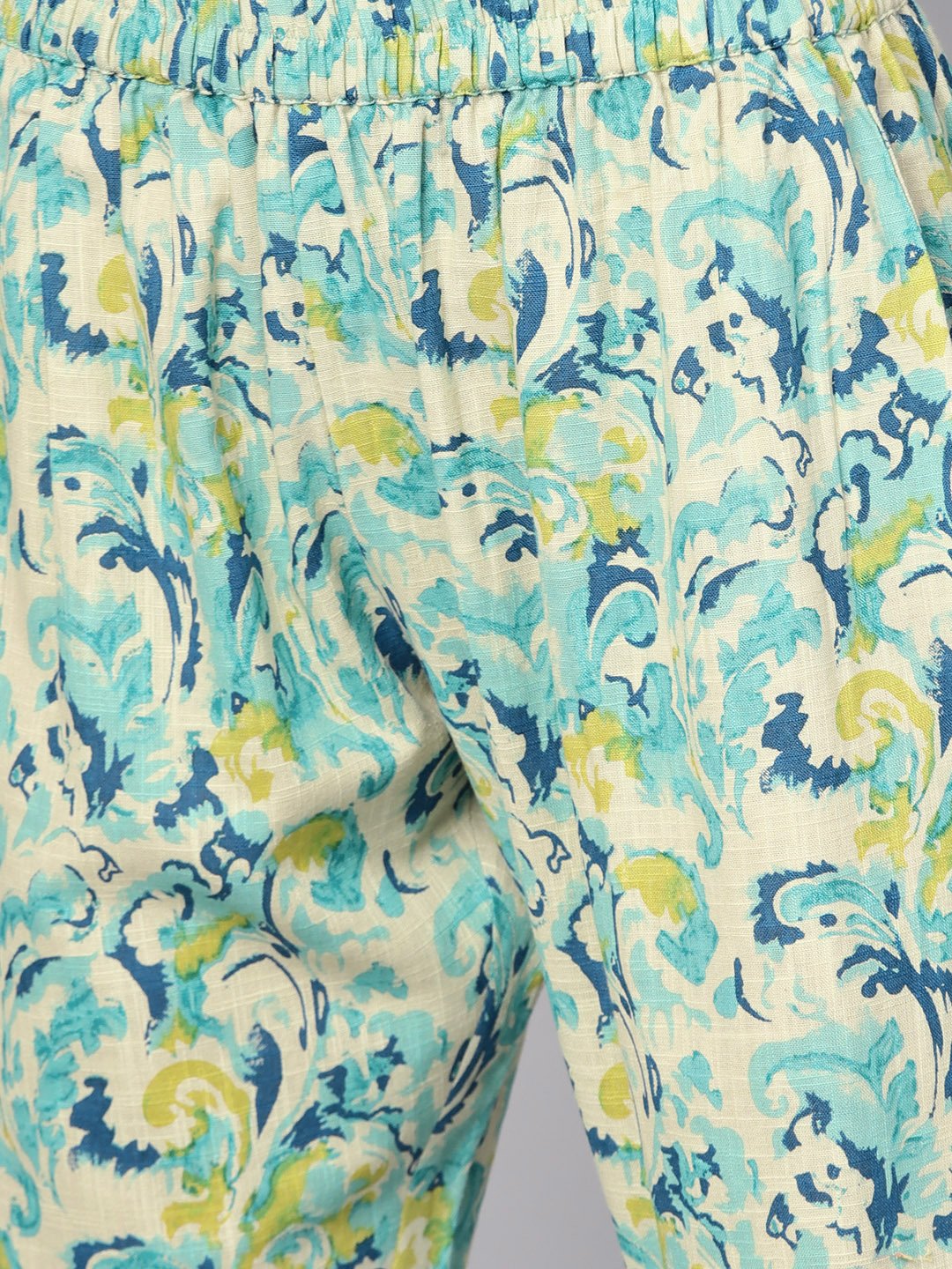 Women's Blue Printed 3/4Th Sleeve Cotton Kurta With Printed Palazzo And Dupatta