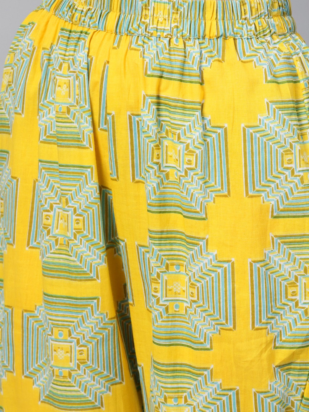 Women's Solid Yellow Kurta Set With Front Printed Yoke & Printed Pants