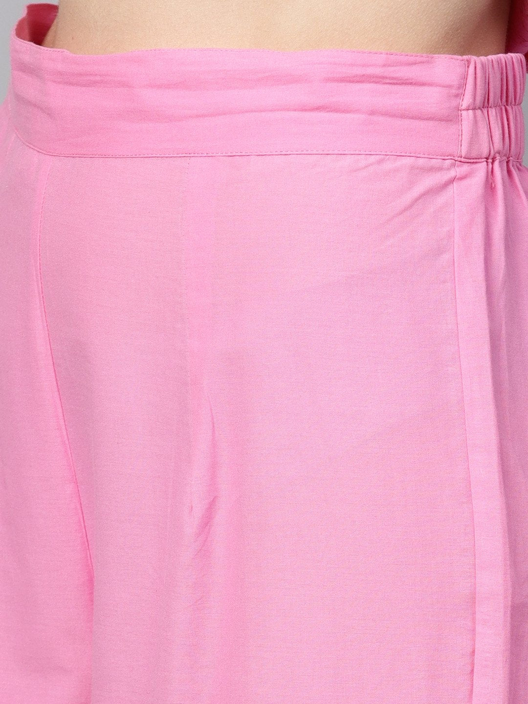 Women's Pink Printed Sleeveless Kurta Set With Solid Pants