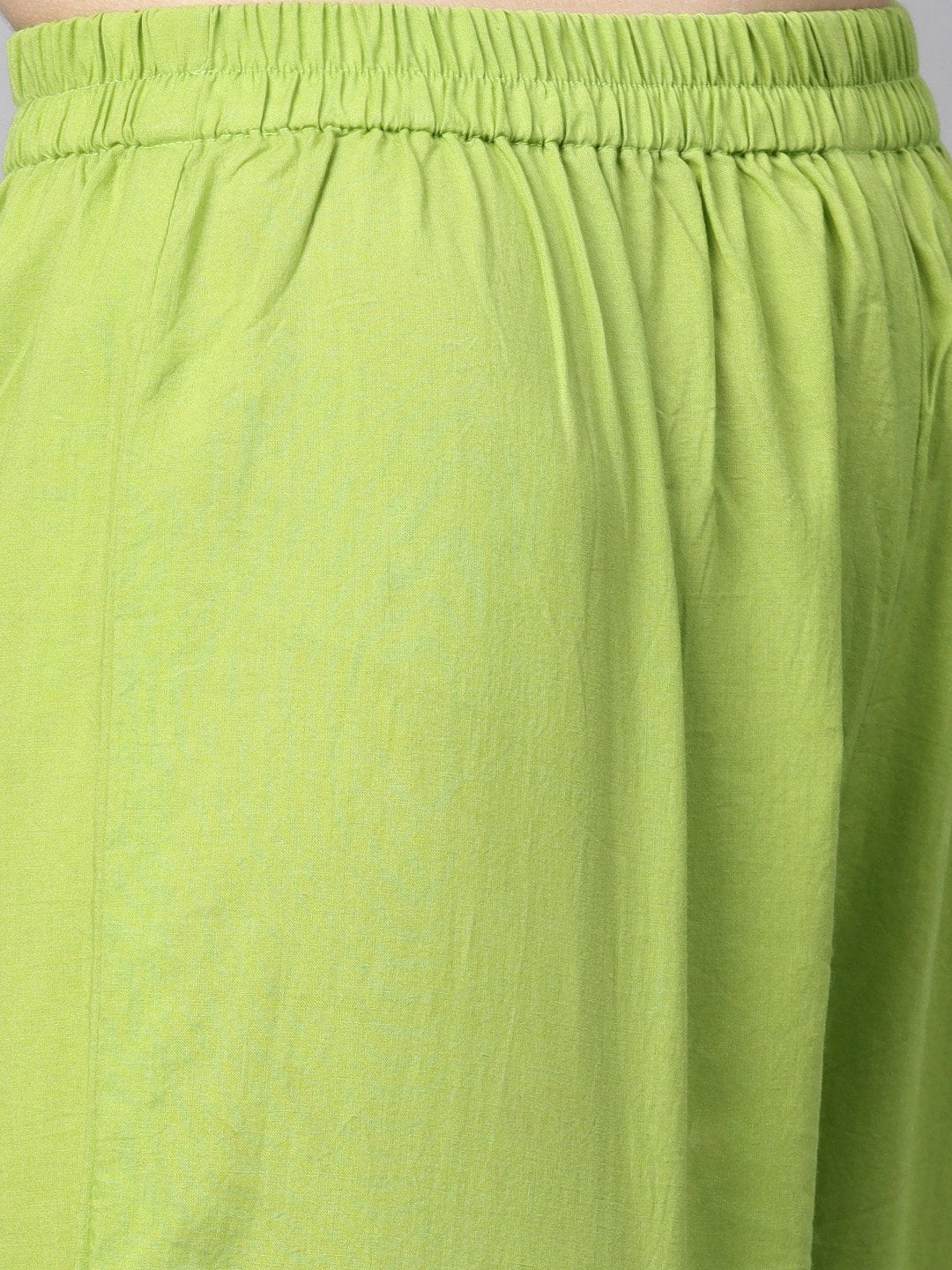 Women's Lime Green Kurta Set With Pants & Mul Printed Dupatta
