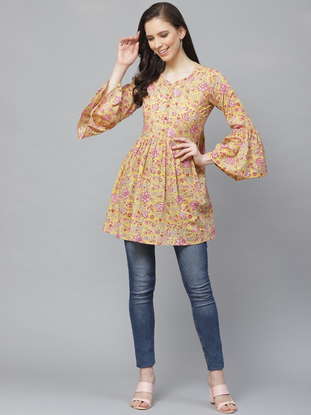 Women's Mustard Yellow Printed Tunic