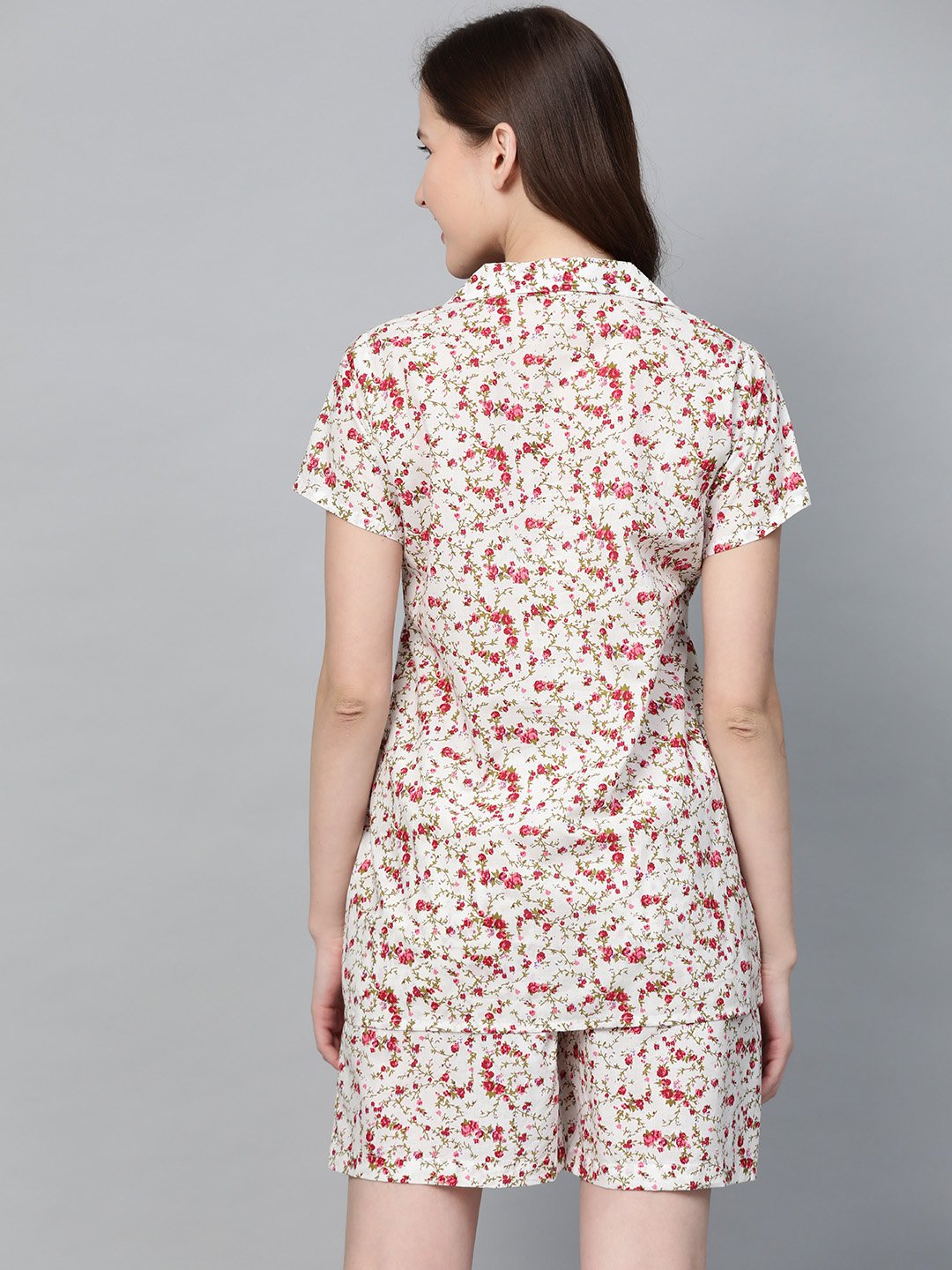 Women's White Floral Printed Night Suit