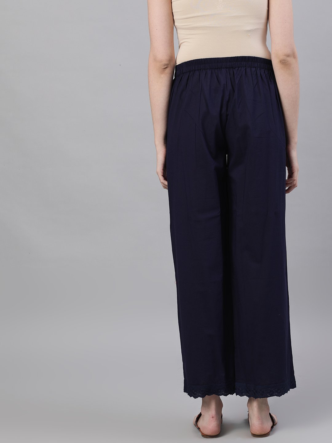 Women's Navy Blue Trouser With Lace Detailing